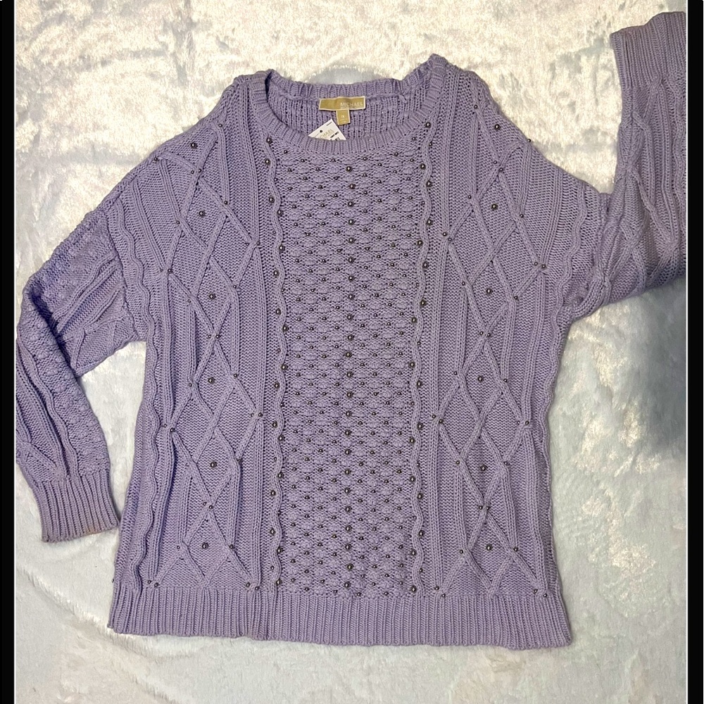 Lavender oversize cotton sweater with studs